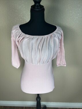 Free People Pale Pink Blouson Knit Top | Soft Boho Romantic Sweater Tee | Size M